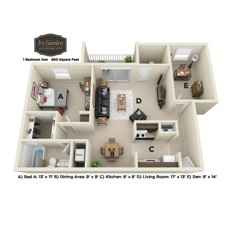 1 Bedroom Den Upgrade North