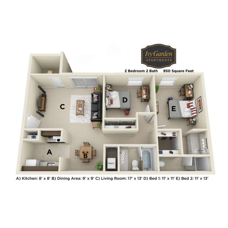 2 Bedroom No Patio North