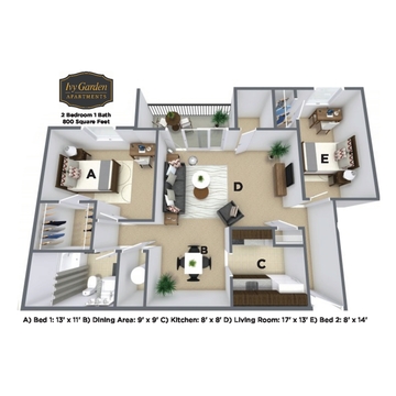 2 Bedroom 1 Bathroom South