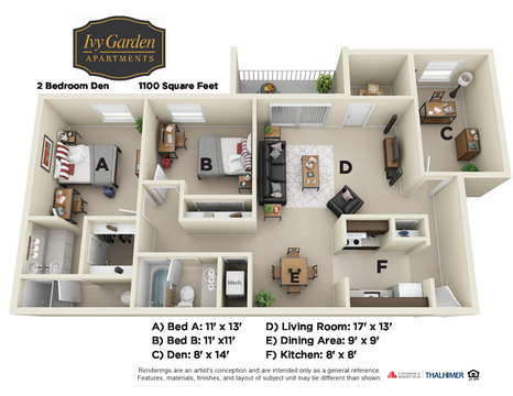 2 Bedroom Den Upgrade North